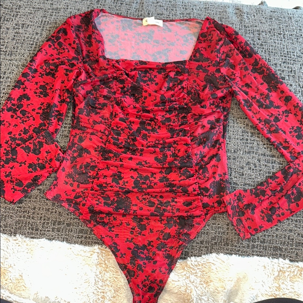 Red and Black Floral Bodysuit